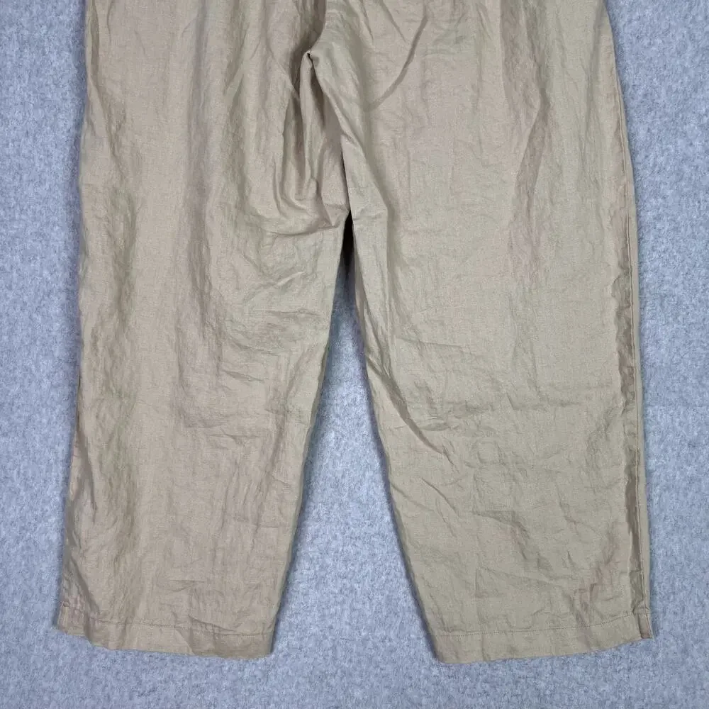 Quince Beige 100% European Linen Cropped High Waisted Pull On Pants Size XL